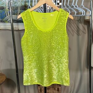 Vintage Y2K Lime Green Sequin Tank Top Size Small P2P 18-19
